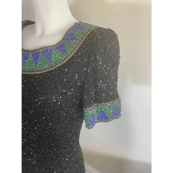 Vintage 80’s Niteline by Della Roufogali Beaded Sequin Black Cocktail Dress 0170 - Picture 2 of 16